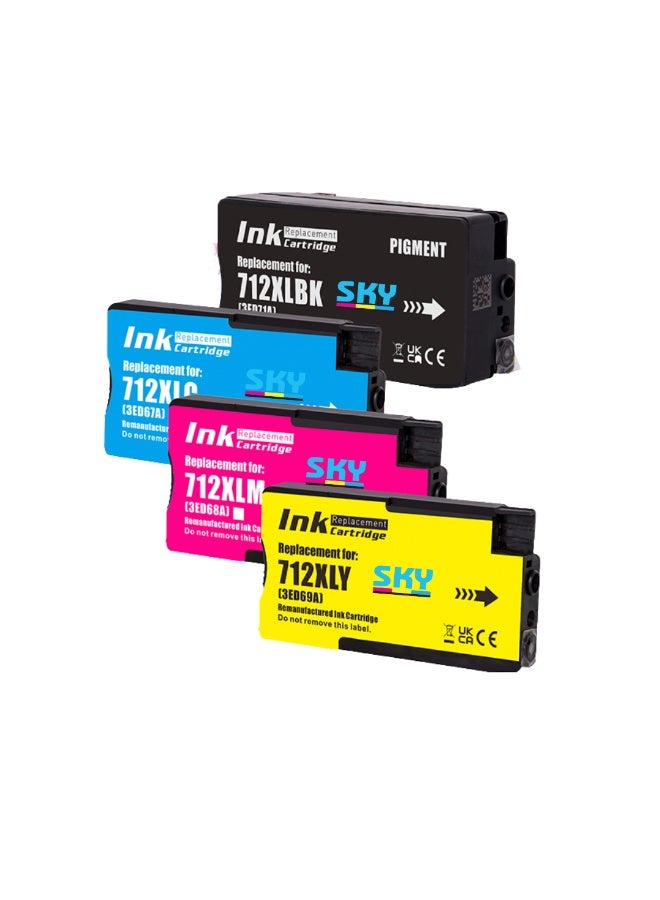 SKY 712XL 4-Color High Yield ink set DesignJet T210 T230 T250 T630 T650  Printers - Image 1